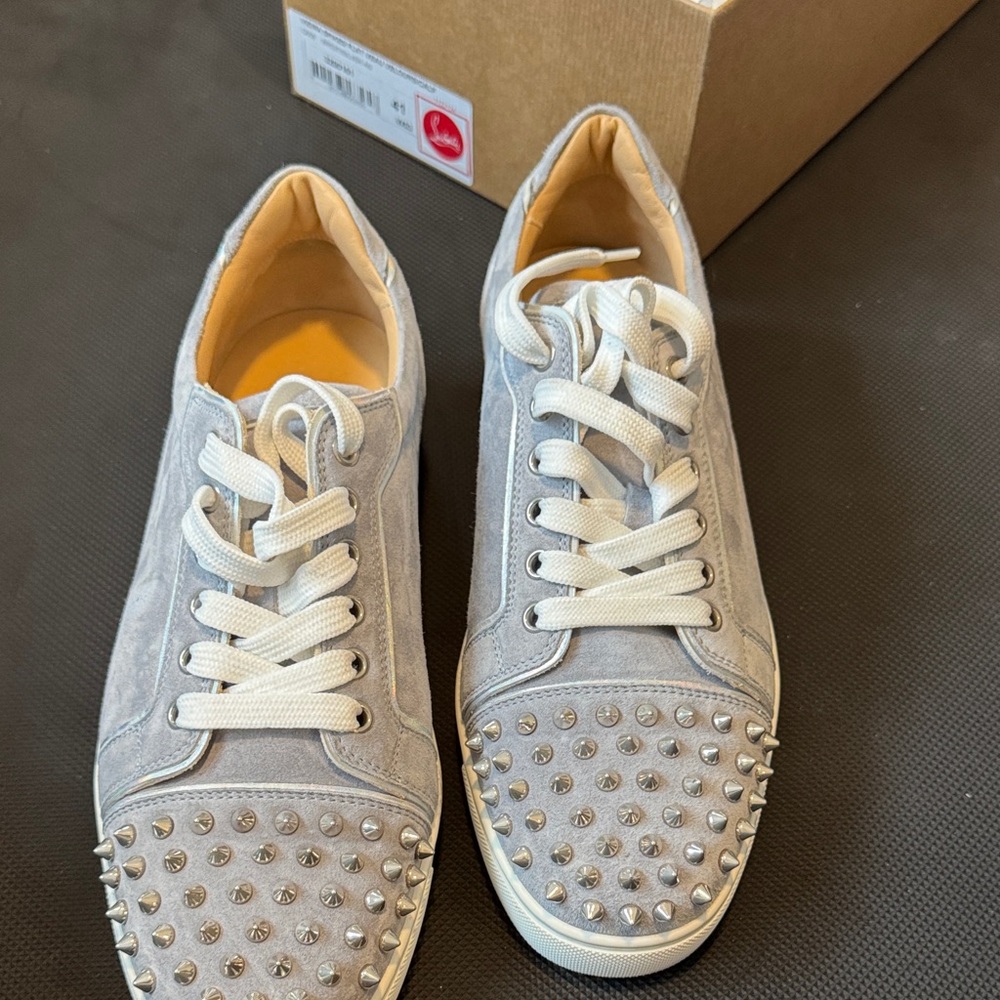 Christian Louboutin Light Grey Studded Sneakers